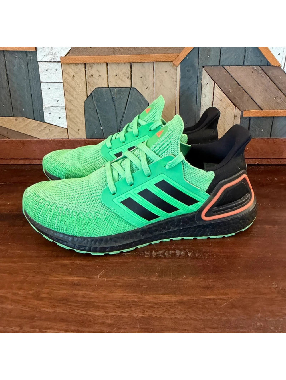Adidas UltraBoost 20 Signal Green Black Solar Coral Men's Size 6 Running Shoes